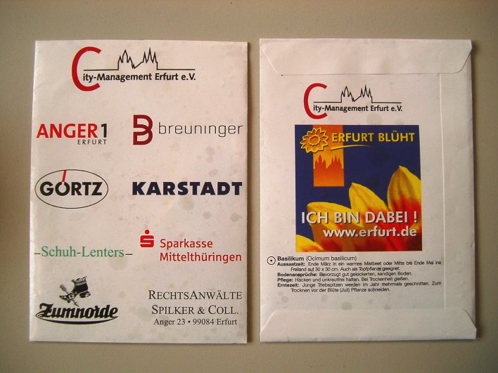 Foto: Samentüte © Stadtverwaltung Erfurt Samentüte mit Sponsorenlogos