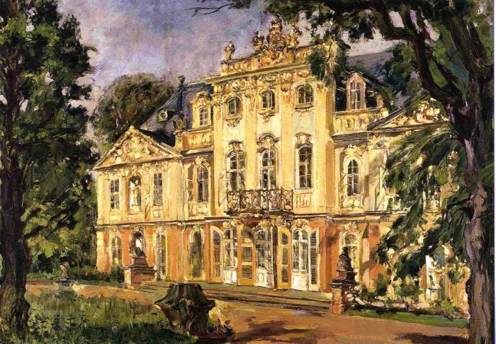 Schloss Molsdorf, Gemälde von Otto Knöpfer 1936 ein in Gelb-Tönen gehaltenes Gemälde, welches ein Schloss abbildet