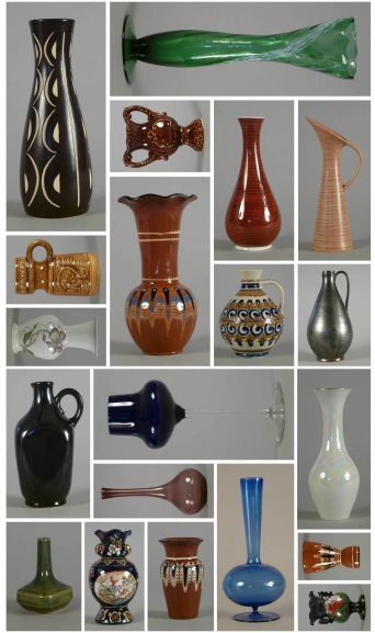 Verschiedene Vasen als Collage zusammengestellt.