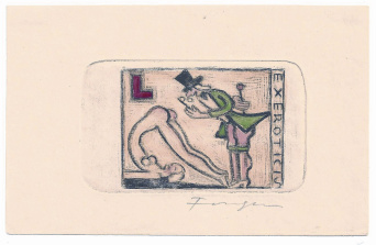 Foto: Exlibris L - Michel Fingesten, Kaltnadel/col., o.J. © Sammlung Schloss Burgk Erotische Graphik