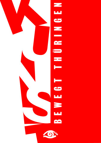 rot-weiß gestaltetes Plakat mit Schriftzeichen
