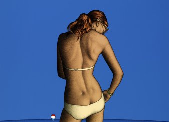 Rückendarstellung einer jungen Frau im gelben Bikini