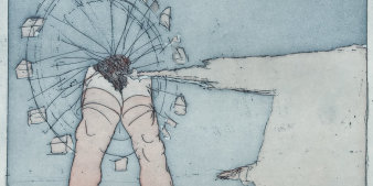 zwei Damenbeine, ein Riesenrad, Grafik in Blau