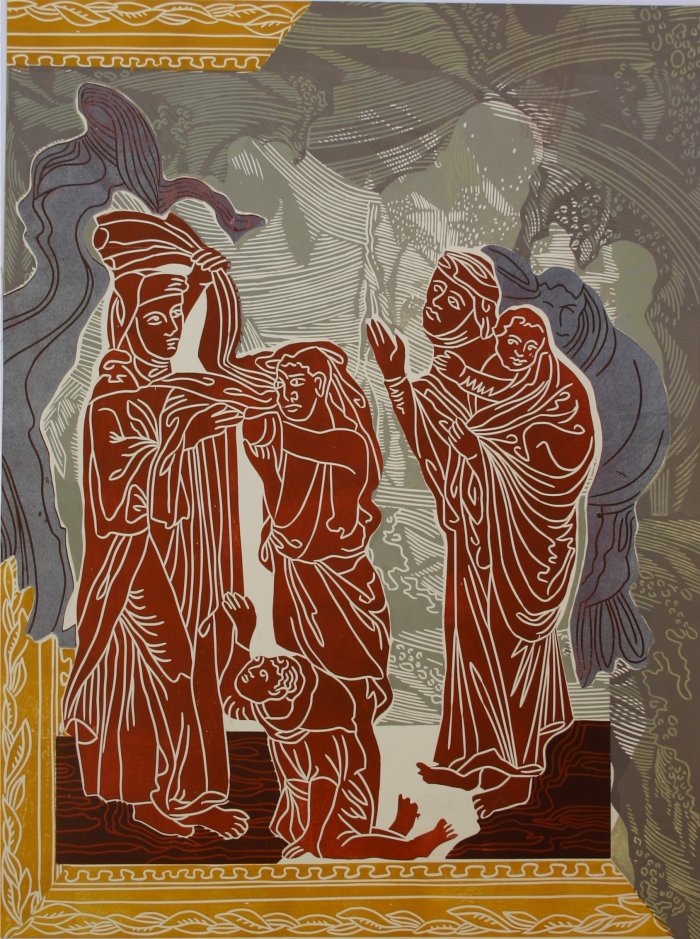 Christina Simon: Elisabeth kleidet einen Bettler.- Aus: Rosenwunder: Wege zu Elisabeth von Thüringen. Programmbuch Erfurt 2007, S. 23 Figürliche Darstellung der heiligen Elisabeth von Thüringen