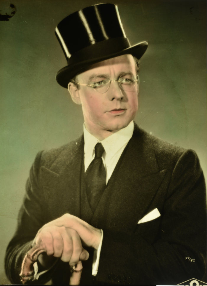 Heinz Rühmann, kolorierte Diafolie für Leuchtkasten (um 1938) Porträt eines Mannes.