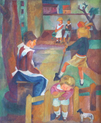 Farbiges Gemälde mit spielenden Kindern