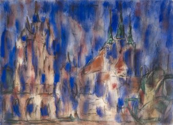 Foto: Christian Rohlfs, Dom und Severikirche in Erfurt, 1924 Wasserfarben auf Papier, 51,4 x 71,5 cm © Angermuseum Erfurt, Foto: Dirk Urban Stadtansicht von Erfurt, blaue Wasserfarben