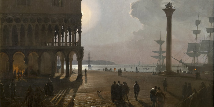Abbildung der Piazetta in Venedig bei Mondschein