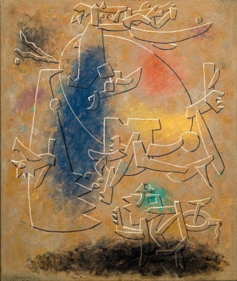 Willi Baumeister (1889 - 1955) "Schwebender Schild", 1952 farbiges, abstraktes Gemälde