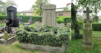 Große Familiengrabstätten aus Stein und ein einzelnes Steinkreuz