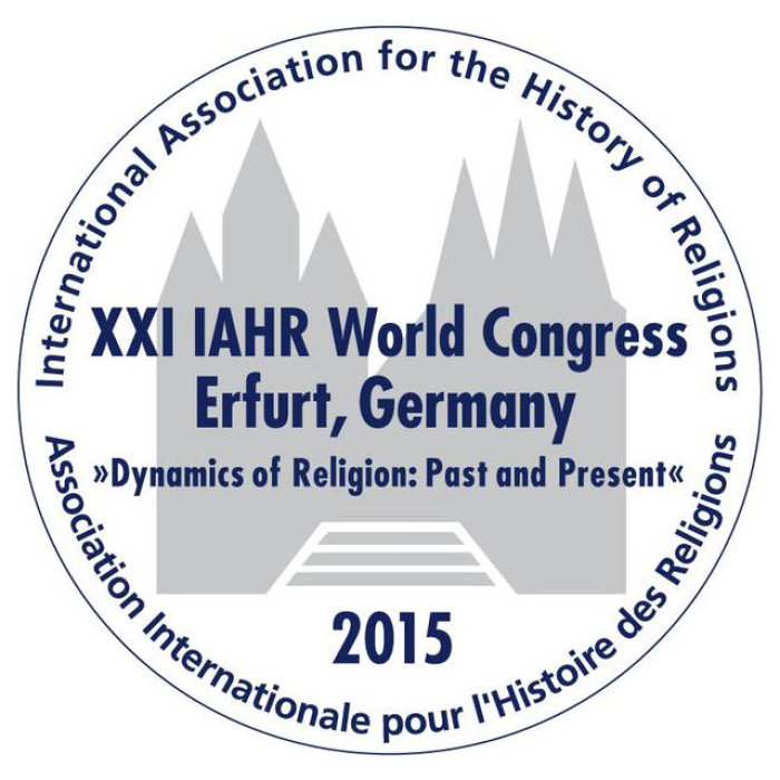 Logo 21. IAHR Weltkongress Erfurt 2015 blauer Text auf grauer Silhouette Dom-Ensemble
