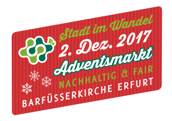 Grafik: Stadt im Wandel Adventsmarkt 2017 © Stadtverwaltung Erfurt Farbig gestaltetes Signet mit Veranstaltungsdaten.