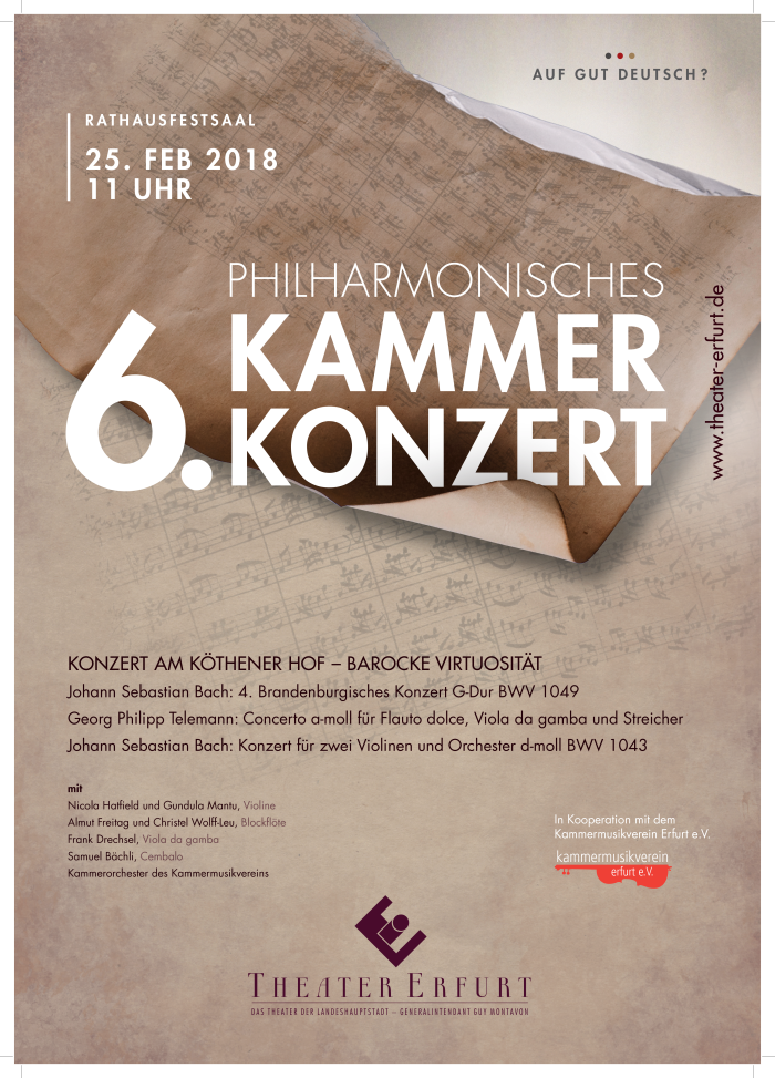 Plakat für das 6. Philharmonische Kammerkonzert Plakatausschnitt für das 6. Philharmonische Kammerkonzert mit der Faksimile der Notenhandschrift von Johann Sebastian Bach