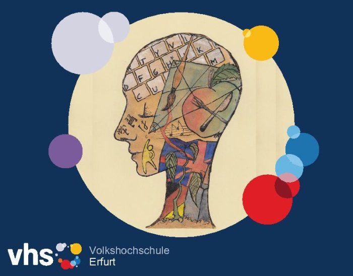 Tag der offenen Tür in der Volkshochschule künstlerisch gestalteter Kopf im Logo der Volkshochschule Erfurt.