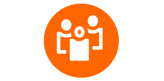 Fachbereich 1 wird visualisiert durch einen Button auf dem 3 Personen abgebildet sind. Diese stehen symbolisch für Kurse aus dem Bereich Gesellschaft, Politik, Umwelt.