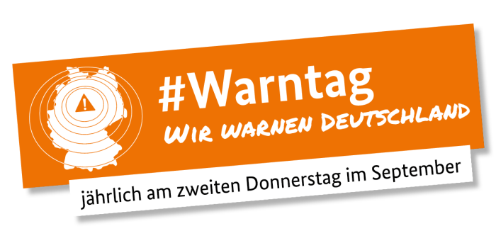 Grafik und Text: #Warntag, Wir warnen Deutschland