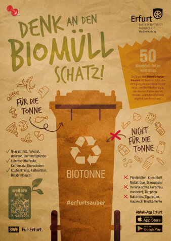 Plakat mit Hinweisen, was in die Biotonne gehört und was nicht.
