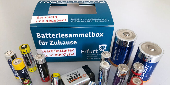Batterien ganz einfach Zuhause sammeln. Erst in der Box sammeln, dann abgeben.