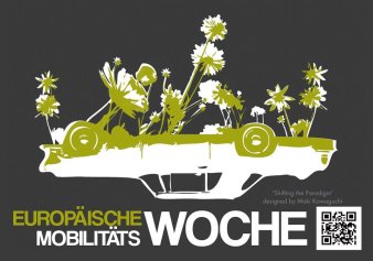 Grafik: Motiv Woche der Mobilität in Erfurt, "shifting the paradigm" © Erfurter Rollrunde e.V. ; Maki Kawagachi Das Motiv zeigt ein umgedrehtes Auto auf dem Pflanzen wachsen