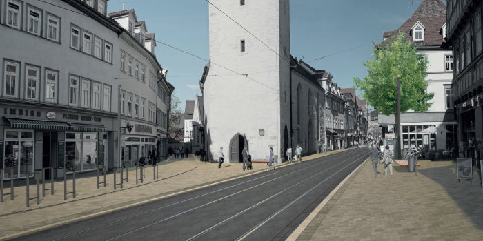 Bild: Neugestaltung Marktstraße - Visualisierung © ITS Ingenieurgesellschaft, Gotha visualisiertes Darstellung der neuen Marktstraße