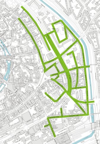 Es ist das Bewohnerparkgebiet B – Östlicher Ring mit den einbezogenen Straßen als Karte dargestellt.