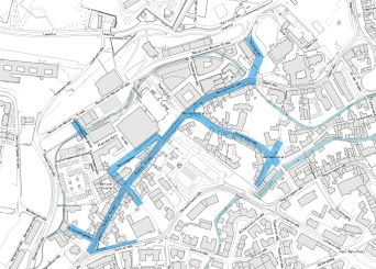 Es ist das Bewohnerparkgebiet H – Brühl mit den einbezogenen Straßen als Karte dargestellt.