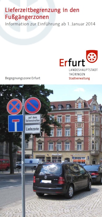 Das Bild zeigt das Titelbild des Faltblattes zur Lieferzeitbegrenzung in den Fußgängerzonen von Erfurt.