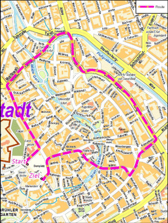 Stadtkarte mit pink eingezeichneter Route