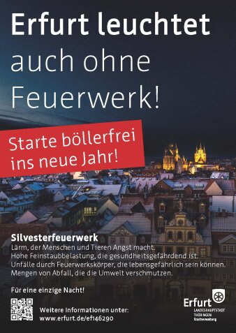Plakat mit Aufruf "Starte böllerfrei ins neue Jahr"