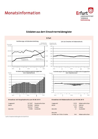 Monatsinformation Bevölkerung Eine Übersicht auf der vier Diagramme abgebildet sind.