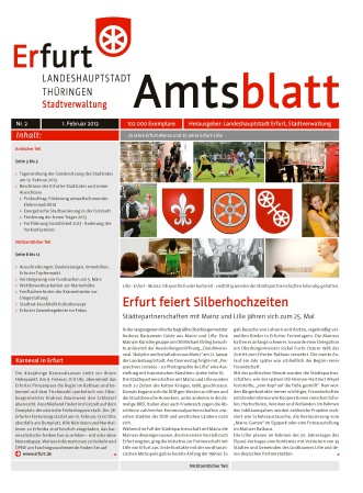 Bildliche Darstellung des Amtsblattes mit Collage der Wappen der Partnerstädte von Erfurt, Mainz und Lille
