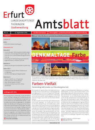 Bildliche Darstellung des Amtsblattes mit einer Fotocollage von Denkmalen in Erfurt