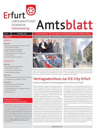 Bildliche Darstellung des Amtsblattes mit Bilderkollage zur ICE-City Erfurt