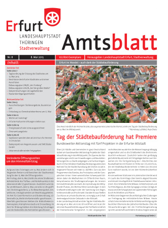 Bildliche Darstellung des Amtsblattes mit einem Luftbild von der Erfurter Altstadt