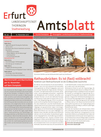 Bildliche Darstellung des Amtsblattes mit einem Foto von der Krämerbrücke mit Baugeschehen.
