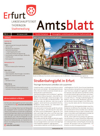 Bildliche Darstellung des Amtsblattes mit einem Foto einer Straßenbahn in Erfurt