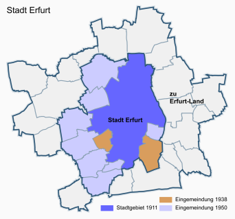 Übersichtskarte des Erfurter Stadtgebietes von 1911 bis 1950