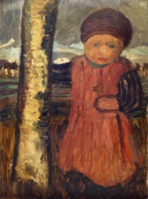 Paula Modersohn-Becker, Kleines Kind neben einem Birkenstamm, 1904