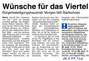 Bürgerbeteiligungshaushalt: TLZ, Anette Elsner, 20.06.2007