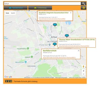 Screen Shot und Collage der Karte mit Fairtrade Schools Erfurt.