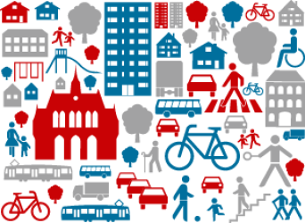 Grafik: Themengrafik Wimmel – Kampagne Bürgerbeteiligungshaushalt 2015 © Stadtverwaltung Erfurt verschiedene farbige Themenpiktogramme