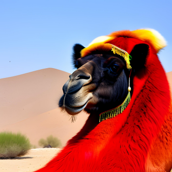 Kamel mit rotem Textilgewand