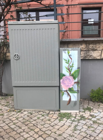 Graffiti-Projekt Medienkästen gestaltet mit Rosenmotiv