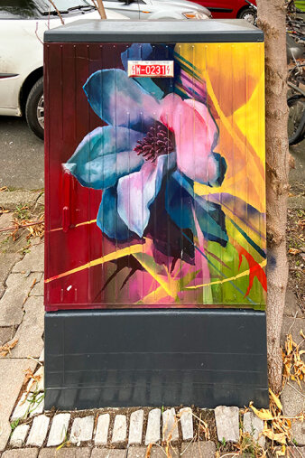 Gaffiti-Projekt Medienkasten gestaltet mit Blumenmotiv