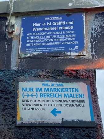 Beschilderung mit der Markierung für den erlaubten Bereich zum besprühen