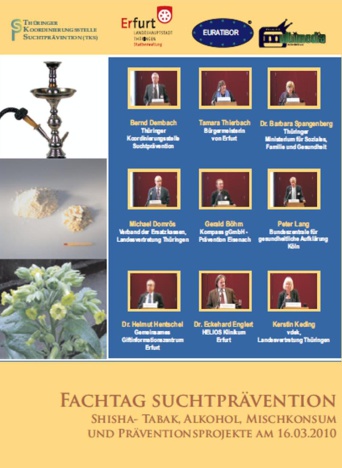 Foto: Cover der DVD zum Fachtag © Stadtverwaltung Erfurt Das Inlay des DVD-Covers zum Fachtag "Shisha-Tabak, Alkohol, Mischkonsum und Präventionsprojekte" zeigt Bildausschnitte der am Fachtag beteiligten Redner