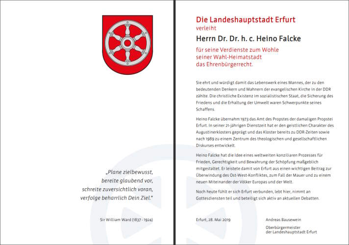 Ehrenbürger Urkunde Dr. Dr. h. c. Heino Halcke