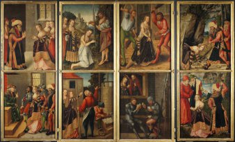 Foto: Umkreis des Lucas Cranach d. Ä., Die Legende der heiligen Barbara, um 1540. Vier Flügelfragmente eines Wandelaltars, Mischtechnik auf Holz, 172 × 65 cm je Flügel © Kunstmuseen der Landeshauptstadt Erfurt, Angermuseum Insgesamt acht Teilgemälde zum Leben der heiligen Barbara, einer christlichen Märtyrerin, die im 3. Jahrhundert in Nikomedien gelebt haben soll, u.a. die Turm-Szene, die Taufe durch Valentinus oder die Versteck-Szene in einer Felsspalte.