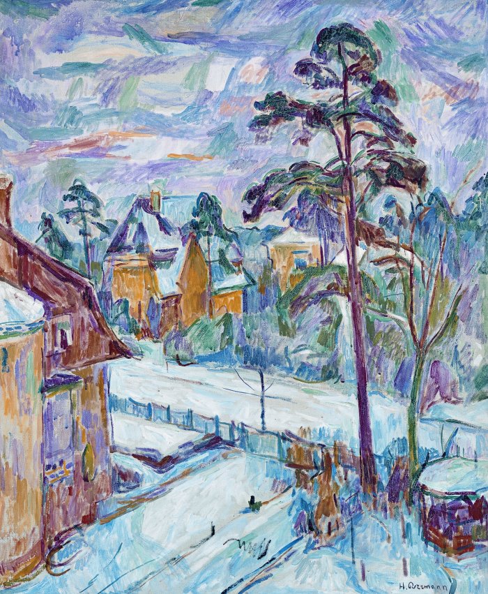 Hans Purrmann: Schnee in Berlin-Grunewald, 1916, Öl auf Leinwand, 73 x 60 cm Privatbesitz Farbenfrohes Winterbild