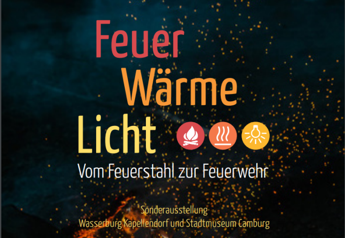 Plakat zur Ausstellung „Feuer. Wärme. Licht.“ Werbe-Plakat mit der Aufschrift Feuer, Wärme und Licht